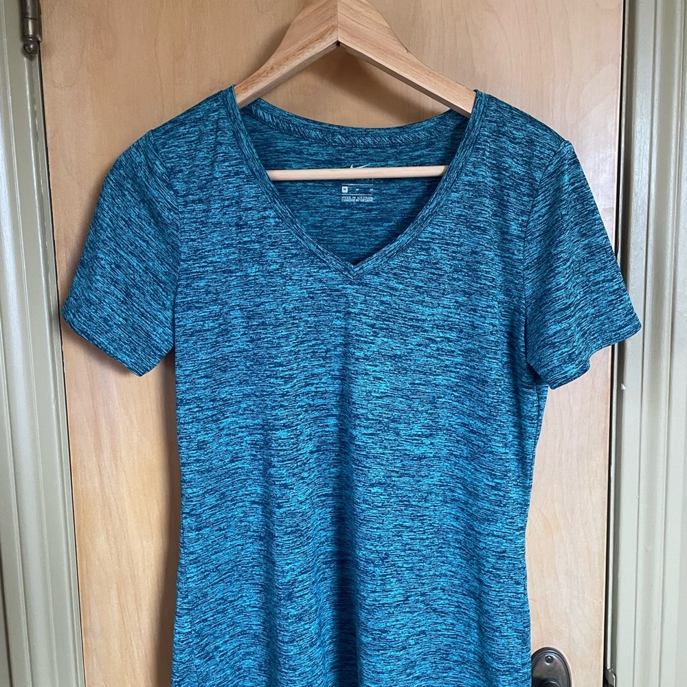 Nike Blue V-Neck Women's Active Wear Medium Top